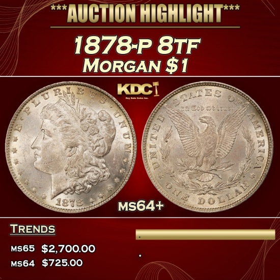1878-p 8tf Morgan Dollar $1 ms64+ SEGS