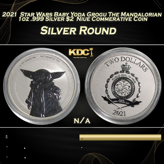 2021  Star Wars Baby Yoda Grogu The Mandalorian 1oz .999 Silver $2  Niue Commerative Coin Grades Ung