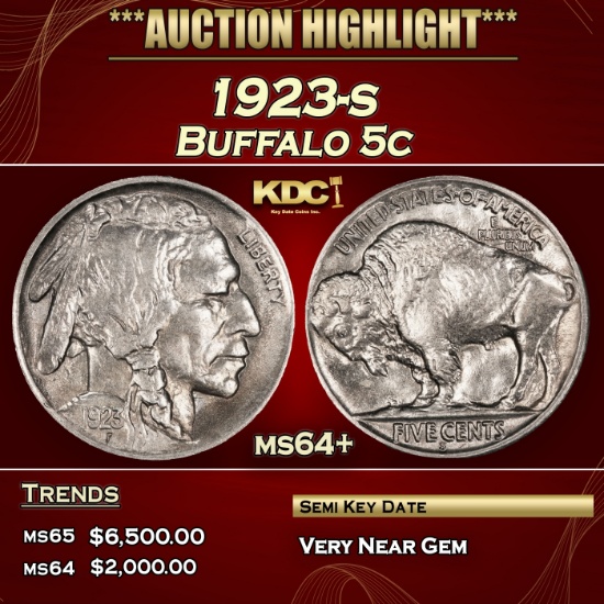 1923-s Buffalo Nickel 5c ms64+ SEGS