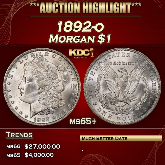 1892-o Morgan Dollar $1 ms65+ SEGS