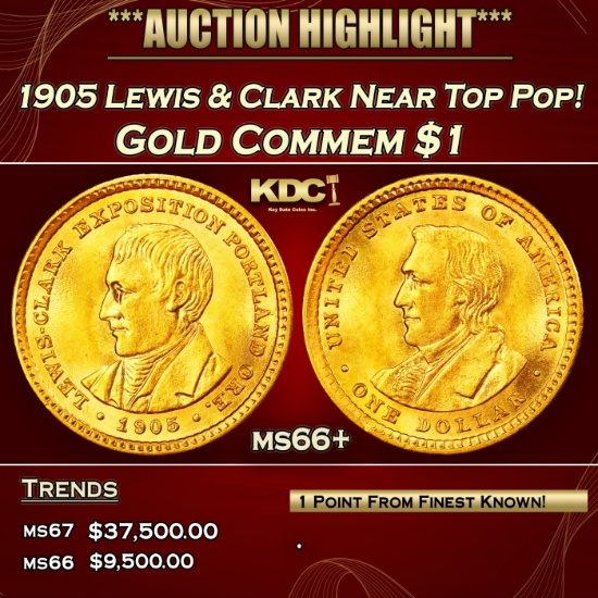 1905 Lewis & Clark Gold Commem Dollar Near Top Pop! 1 ms66+ SEGS