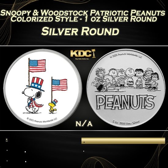 Snoopy & Woodstock Patriotic Peanuts Colorized Style - 1 oz Silver Round Round