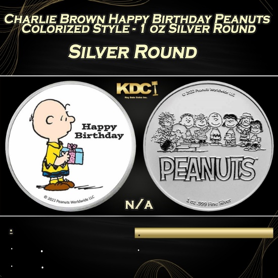 Charlie Brown Happy Birthday Peanuts Colorized Style - 1 oz Silver Round Round