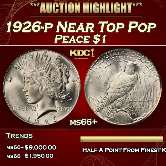 1926-p Peace Dollar Near Top Pop $1 ms66+ SEGS