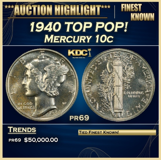 1940 Proof Mercury Dime TOP POP! 10c pr69 SEGS