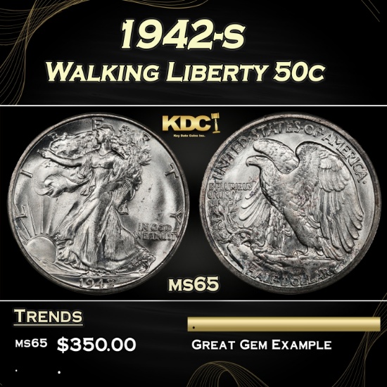 1942-s Walking Liberty Half Dollar 50c Grades ms65