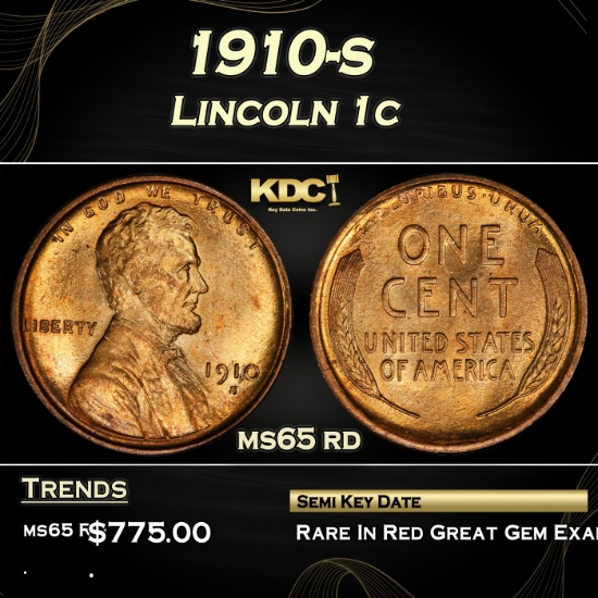 1910-s Lincoln Cent 1c Grades ms65 rd