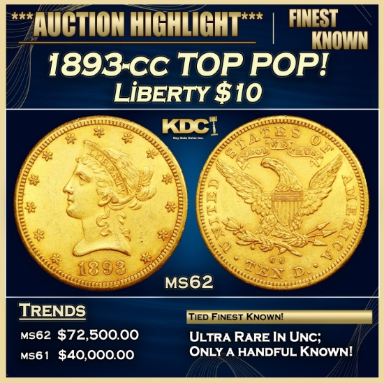 1893-cc Gold Liberty Eagle TOP POP! $10 ms62 SEGS