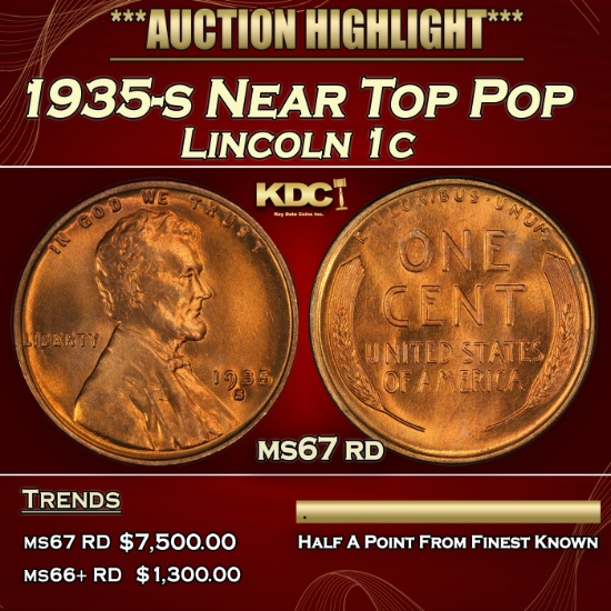 1935-s Lincoln Cent Near Top Pop 1c ms67 rd SEGS