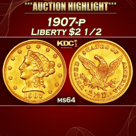 1907-p Gold Liberty Quarter Eagle $2 1/2 ms64 SEGS