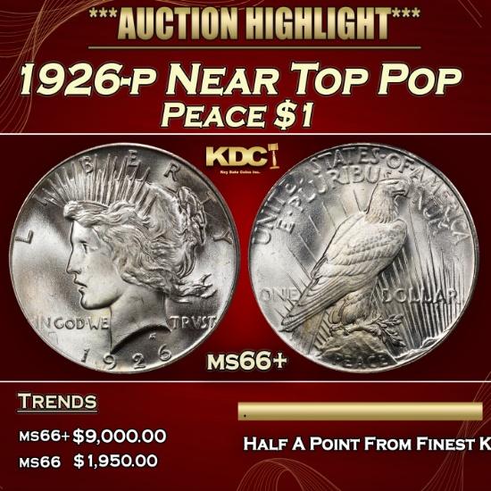 1926-p Peace Dollar Near Top Pop $1 ms66+ SEGS