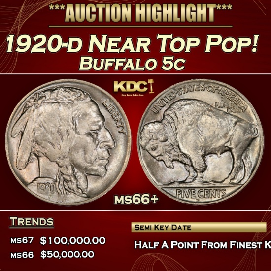 1920-d Buffalo Nickel Near Top Pop! 5c ms66+ SEGS