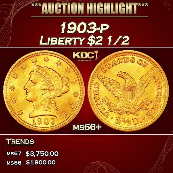 1903-p Gold Liberty Quarter Eagle $2 1/2 ms66+ SEGS