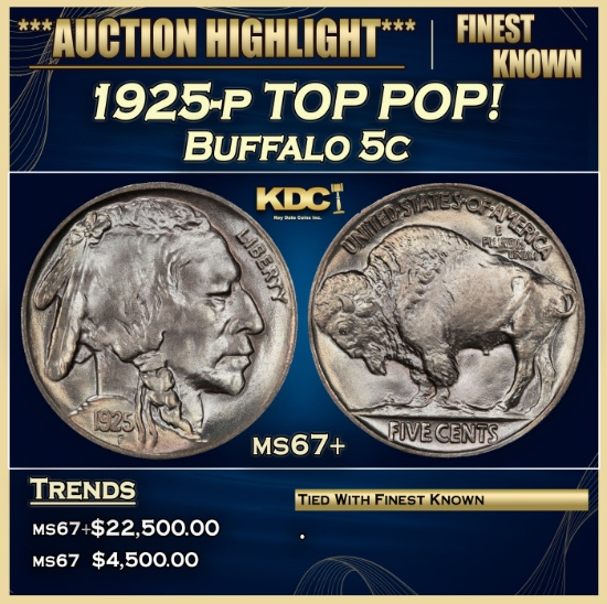 1925-p Buffalo Nickel TOP POP! 5c ms67+ SEGS