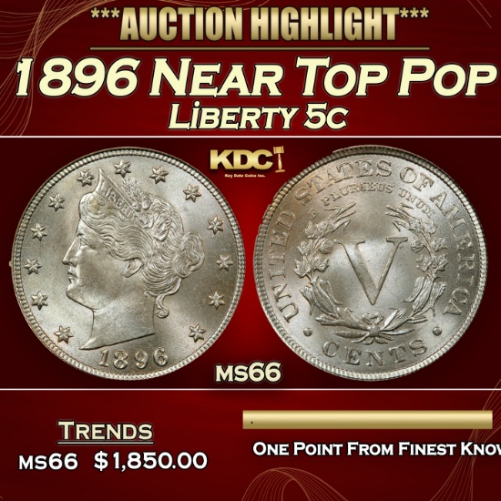 1896 Liberty Nickel Near Top Pop 5c ms66 SEGS