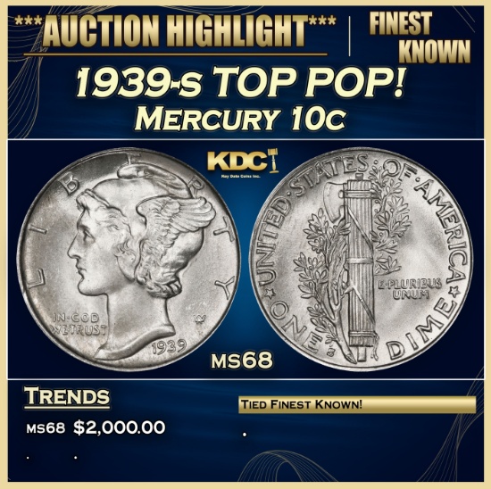 1939-s Mercury Dime TOP POP! 10c ms68 SEGS