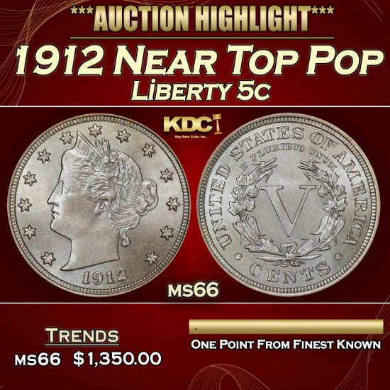 1912 Liberty Nickel Near Top Pop 5c ms66 SEGS