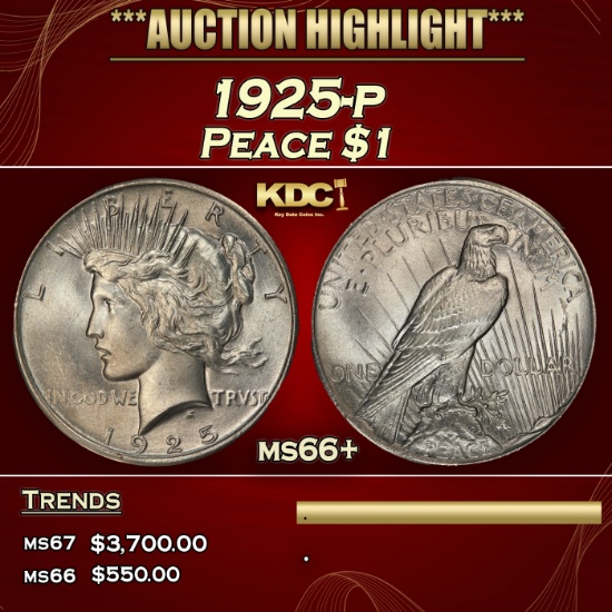 1925-p Peace Dollar $1 ms66+ SEGS