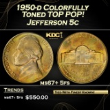1950-d Jefferson Nickel Colorfully Toned TOP POP! 5c ms67+ 5fs SEGS