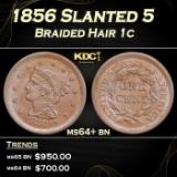 1856 Slanted 5 Braided Hair Large Cent 1c Grades ms64+ bn