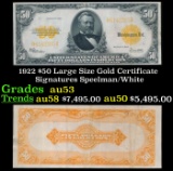 1922 $50 Large Size Gold Certificate Grades Select AU Signatures Speelman/White