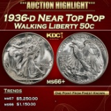 1936-d Walking Liberty Half Dollar Near Top Pop 50c ms66+ SEGS