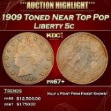 1909 Proof Liberty Nickel Toned Near Top Pop 5c pr67+ SEGS