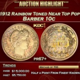 1912 Proof Barber Dime Rainbow Toned Near Top Pop 10c pr67+ SEGS