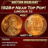1928-p Lincoln Cent Near Top Pop! 1c ms67+ rd SEGS