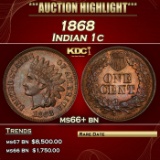 1868 Indian Cent 1c Grades ms66+ bn