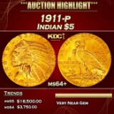 1911-p Gold Indian Half Eagle $5 ms64+ USCG