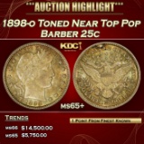1898-o Barber Quarter Toned Near Top Pop 25c ms65+ SEGS