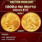 1908-d No Motto Gold Indian Eagle $10 ms64+ SEGS