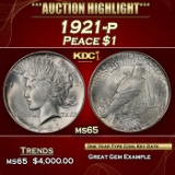 1921-p Peace Dollar $1 ms65 SEGS