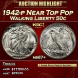 1942-p Walking Liberty Half Dollar Near Top Pop 50c ms67+ SEGS