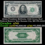 1934A $500 Green Seal Federal Reserve Note President McKinley Kansas City, MO Grades xf+ FR-2202J