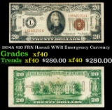 1934A $20 FRN Hawaii WWII Emergency Currency Grades xf