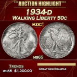 1934-d Walking Liberty Half Dollar 50c ms65 SEGS