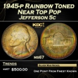 1945-p Jefferson Nickel Rainbow Toned Near Top Pop 5c ms67 SEGS