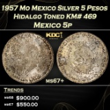 1957 Mo Mexico Silver 5 Pesos Hidalgo Toned KM# 469 ms67+ SEGS