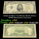 1934A $5 Silver Certificate North Africa WWII Emergency Currency Grades vf+