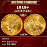 1915-p Gold Indian Eagle $10 ms65+ SEGS