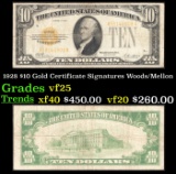 1928 $10 Gold Certificate Signatures Woods/Mellon Grades vf+