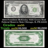 1934 $500 Green Seal Federal Reserve Note President McKinley Chicago, IL Grades Choice AU FR-2201G