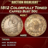 1812 Capped Bust Half Dollar Colorfully Toned 50c ms62 USCG