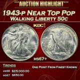 1943-p Walking Liberty Half Dollar Near Top Pop 50c ms67+ SEGS