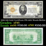 1928 $20 Gold Certificate FR-2402 Woods/Mellon Grades xf+