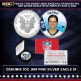 Young Tom Brady New England Patriots NFL 1oz Silver Eagle $1 w/ Display Box & COA Other Toy