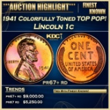1941 Proof Lincoln Cent Colorfully Toned TOP POP! 1c pr67+ rd SEGS