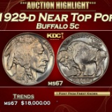 1929-d Buffalo Nickel Near Top Pop 5c ms67 SEGS